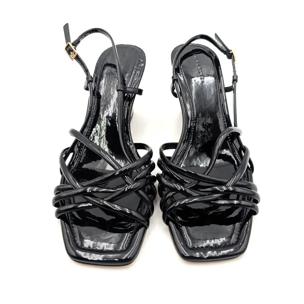 Tory Burch Multi-Strap Wedge Sandals Buckle Women's Black Size US7M EU37.5